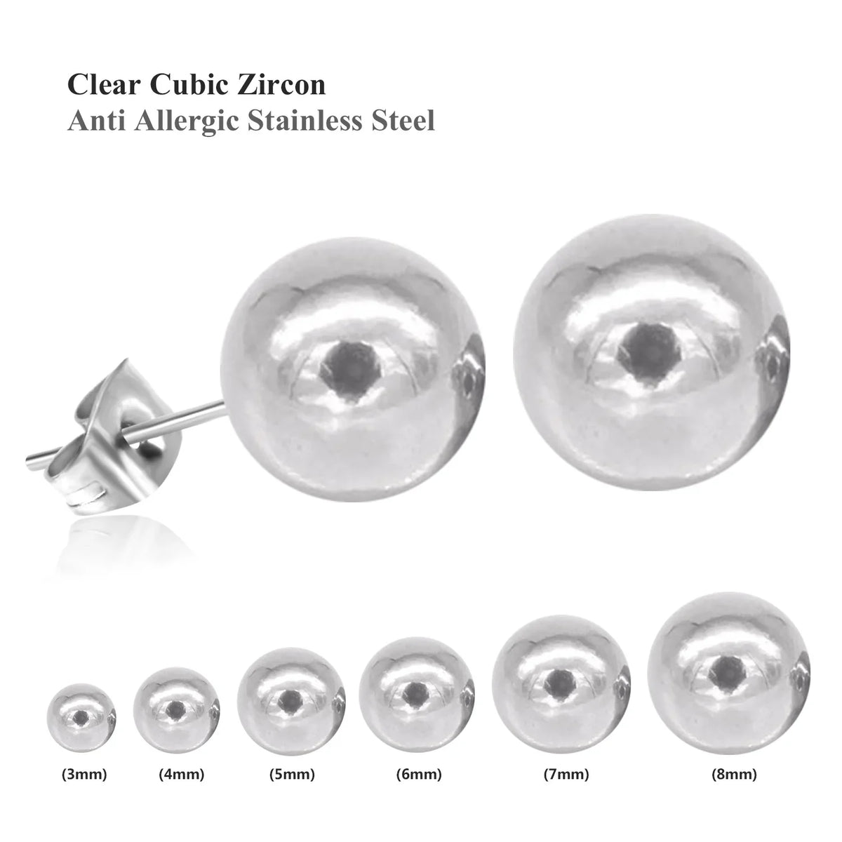 Stainless Steel Ball Stud Earrings Set 6 Pairs | Minimalist Round Clip Earrings for Women Girls