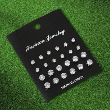 12 Pairs Stainless Steel Stud Earrings Set for Women Men | Zircon Bud Jewelry Gift Set