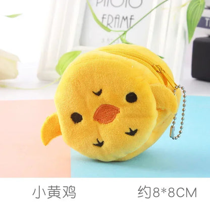 Cute Animal Plush Coin Purse | Zipper Change Purse with Keychain Mini Wallet
