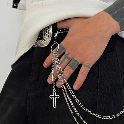 Retro Punk Cross Pendant Waist Chain | Unisex Hip Hop Jeans Keychain Accessory
