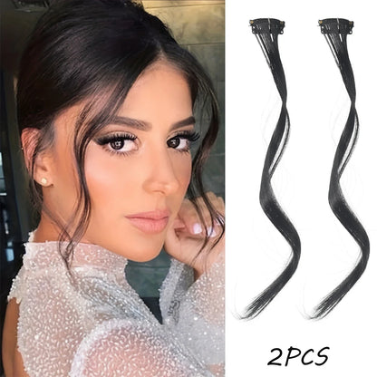 2PC Curly Bangs Clip-On Hair Extensions | Wavy Side Fringe with Invisible Clips
