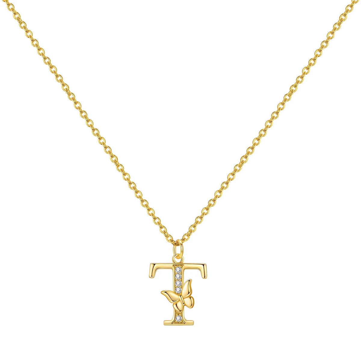 925 Sterling Silver Butterfly Initial Necklace | 26 Letter Y-Shaped Pendant for Women