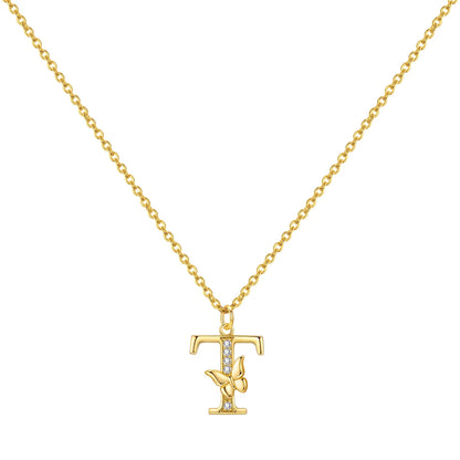 925 Sterling Silver Butterfly Initial Necklace | 26 Letter Y-Shaped Pendant for Women