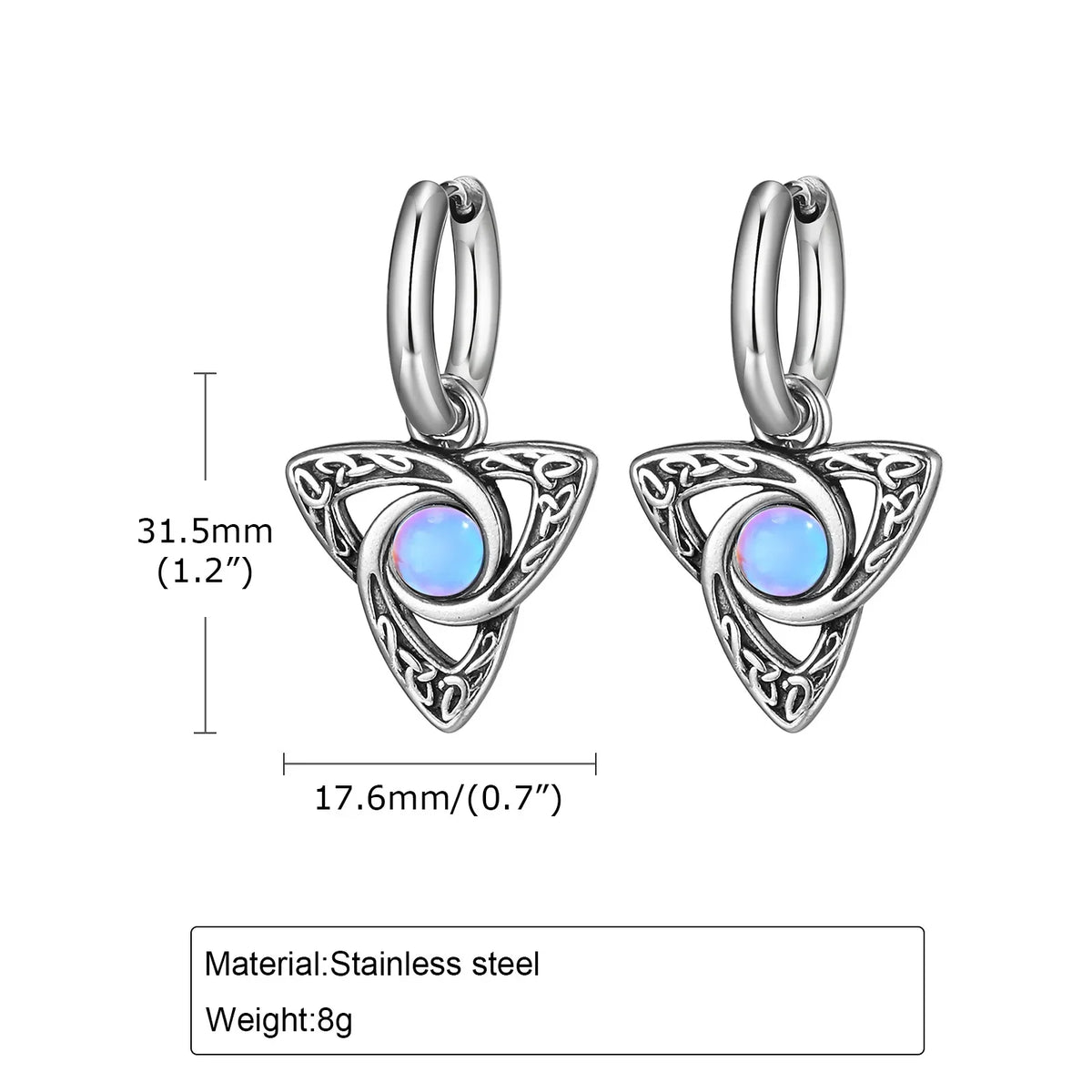 Geometric Triangle Earrings for Men | Viking Natural Stone Huggies Hoop Earrings