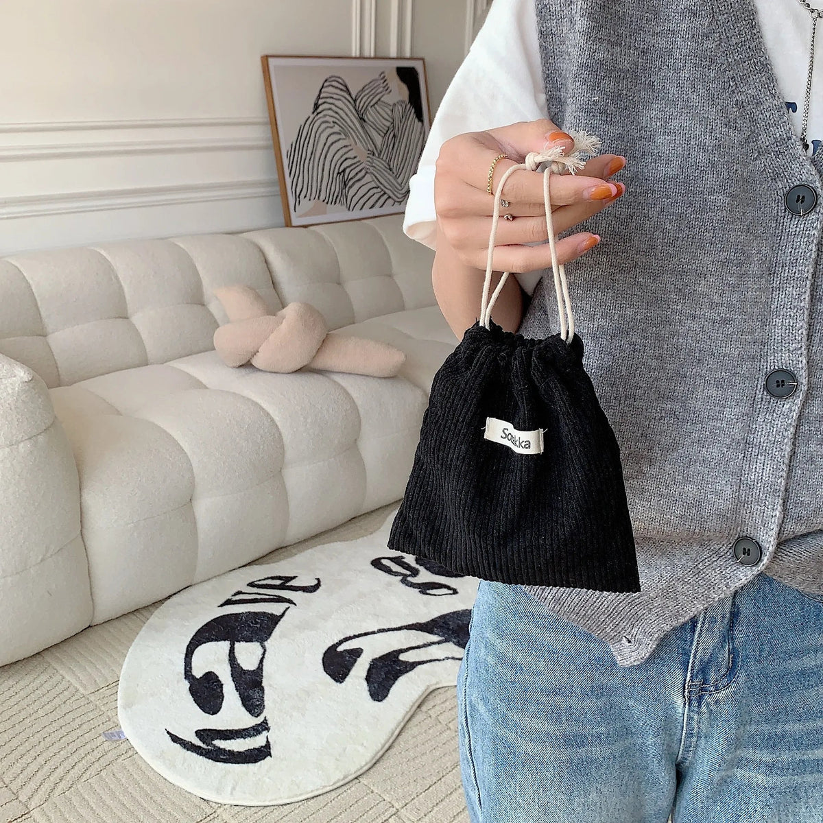 Corduroy Drawstring Pouch | Versatile Storage Bag for Jewelry, Cosmetics, and Small Essentials