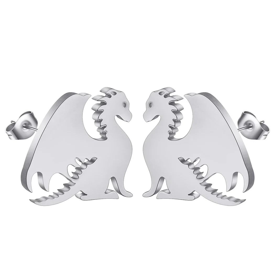 Punk Black Western Dragon Ear Stud | Stainless Steel Stud Earrings