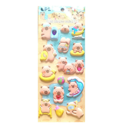 4 Pcs Capybara Cubs Cartoon Soft High-Foam Stickers | Super Raised, Removable Adhesive