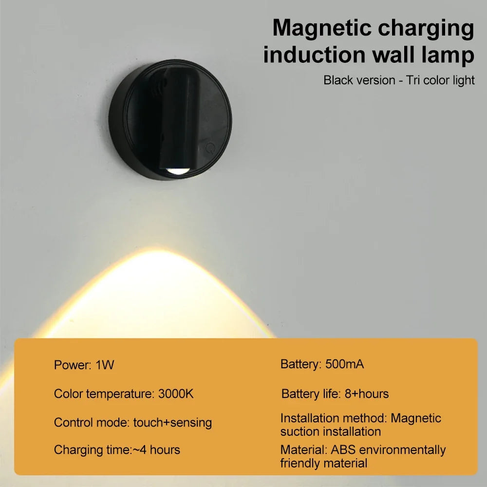 RGB Night Light | Magnetic Base USB Rechargeable LED Wall Lamp with Touch Switch