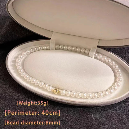 Girl’s Imitation Pearl Magnetic Round Buckle Beaded Choker Necklace | Elegant Collarbone Jewelry for Women