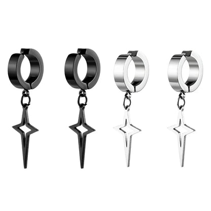 1Pair Punk Star Pendant Hoop Earrings | Clip-On Ear Cuff for Unisex