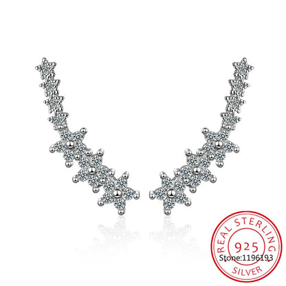 925 Silver Moissanite Climber Earrings | 7 Star Crawler Stud Ear Cuff
