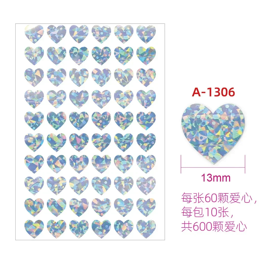 10 Sheets Glitter Heart Stickers | Mini Heart Stickers for DIY Decor