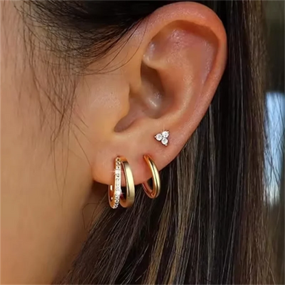 3Pcs Double Crystal Tragus Earring Floral Set | Cartilage Helix Stud Earrings Bulk Lobe Hoop Earring Lot Women Fashion Jewelry Gift