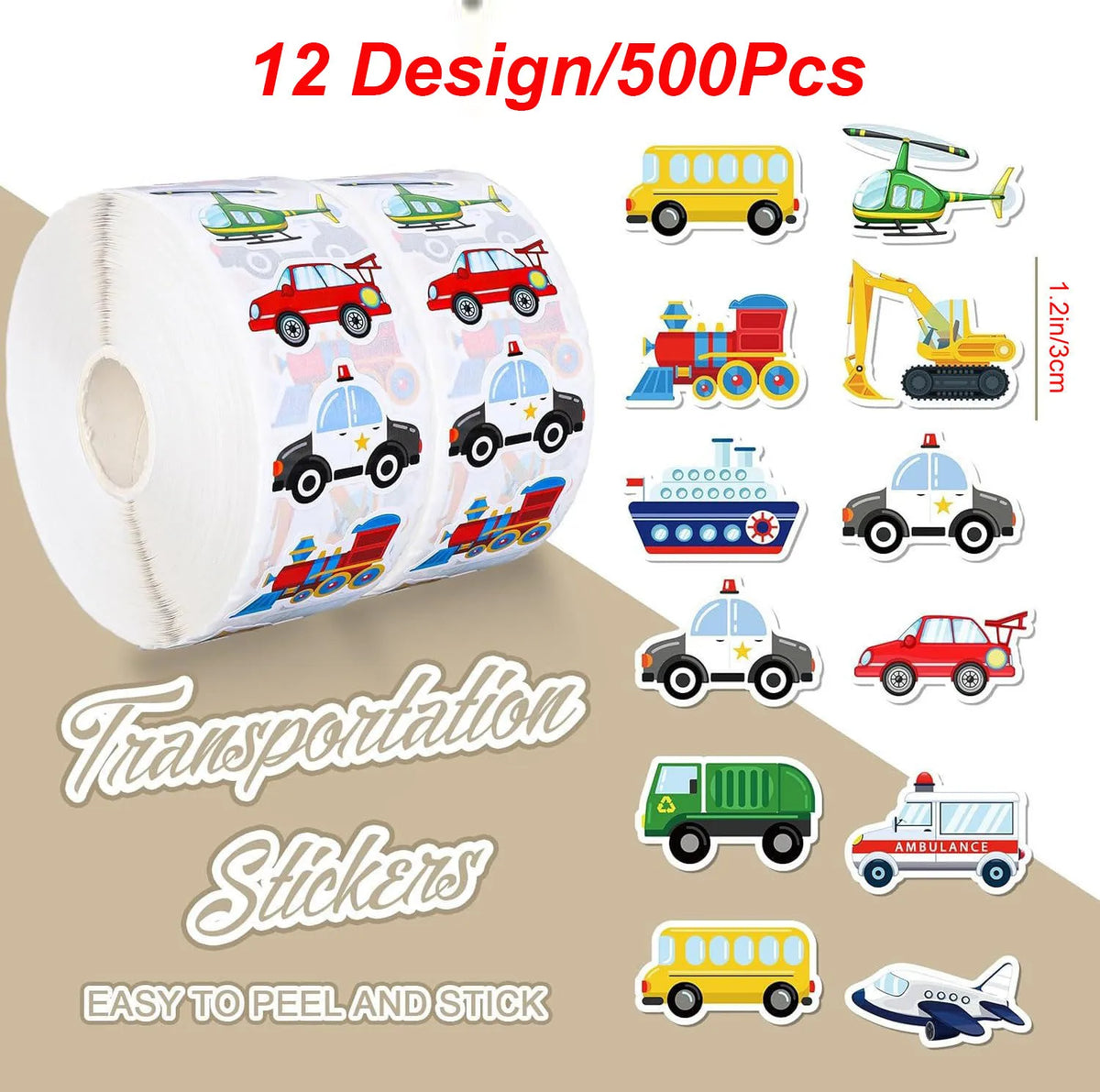 500/1000 Pcs Easykart Truck Vehicle Stickers Construction Stickers Roll For Kids Teens Vehicle Car  Potty Stickers For Home Part