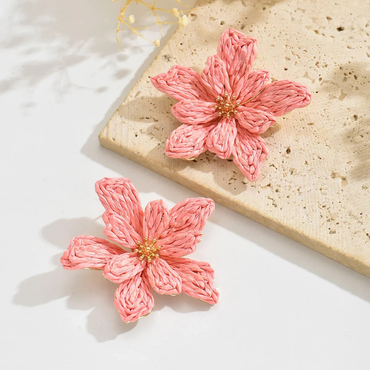 Boho Handmade Raffia Flower Earrings | Unique Summer Floral Drop Earrings for Women