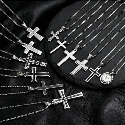 Plain Cross Necklace for Men and Boys | Stainless Steel Silver Tone Religious Jewelry