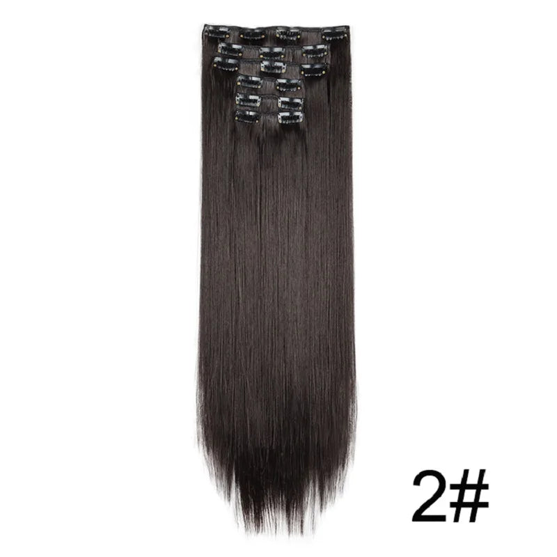 Synthetic 24 Inch Clip In Hair Extensions | Long Straight Blonde Black Heat Resistant Daily Use