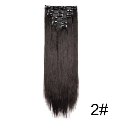 Synthetic 24 Inch Clip In Hair Extensions | Long Straight Blonde Black Heat Resistant Daily Use