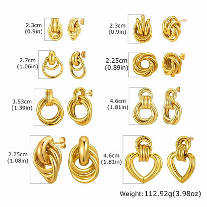 18K Gold Twist Knot Stud Earrings | Geometric Textured Screw-Back Earrings for Women