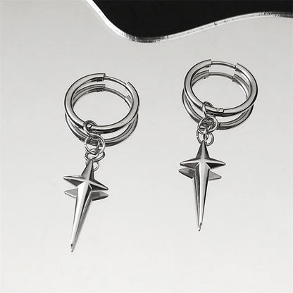 Stainless Steel Star Cross Hoop Earrings | Punk Kpop Y2K Drop Earrings for Women