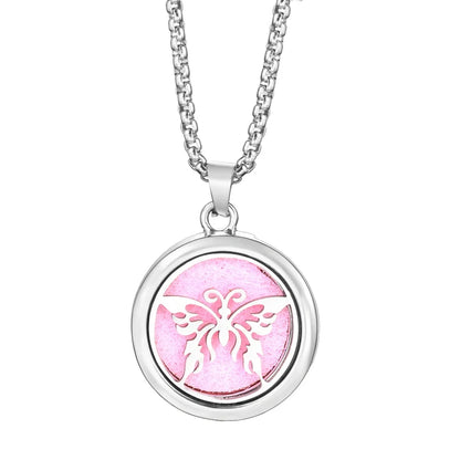 20mm Pattern Insert Perfume Pad Locket Necklace | Stainless Steel Aromatherapy Pendant