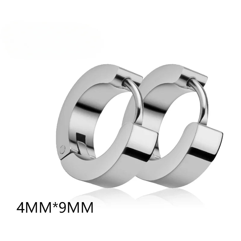Unisex Punk Black Stainless Steel Hoop Earrings | Gothic Fake Earring Set