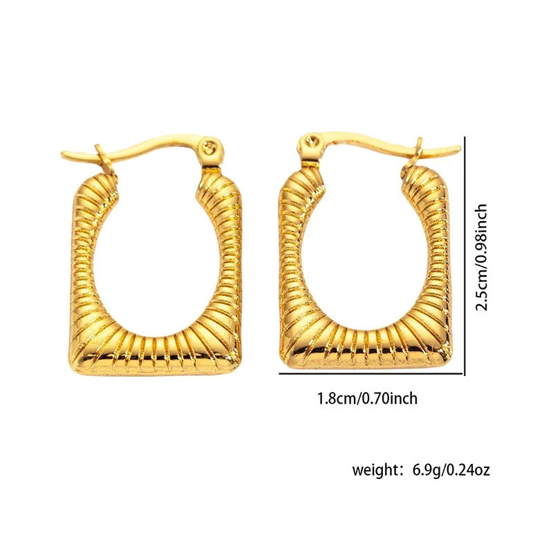 ANENJERY 316L Stainless Steel Hollow Square Texture Drop Earrings | Hypoallergenic Geometric Jewelry for Women