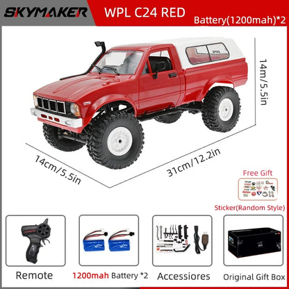 WPL C24-1 Full Scale RC Car 1:16 2.4G 4WD Rock Crawler Electric Buggy Climbing Truck LED Light On-road 1/16 For Kids Gifts Toys