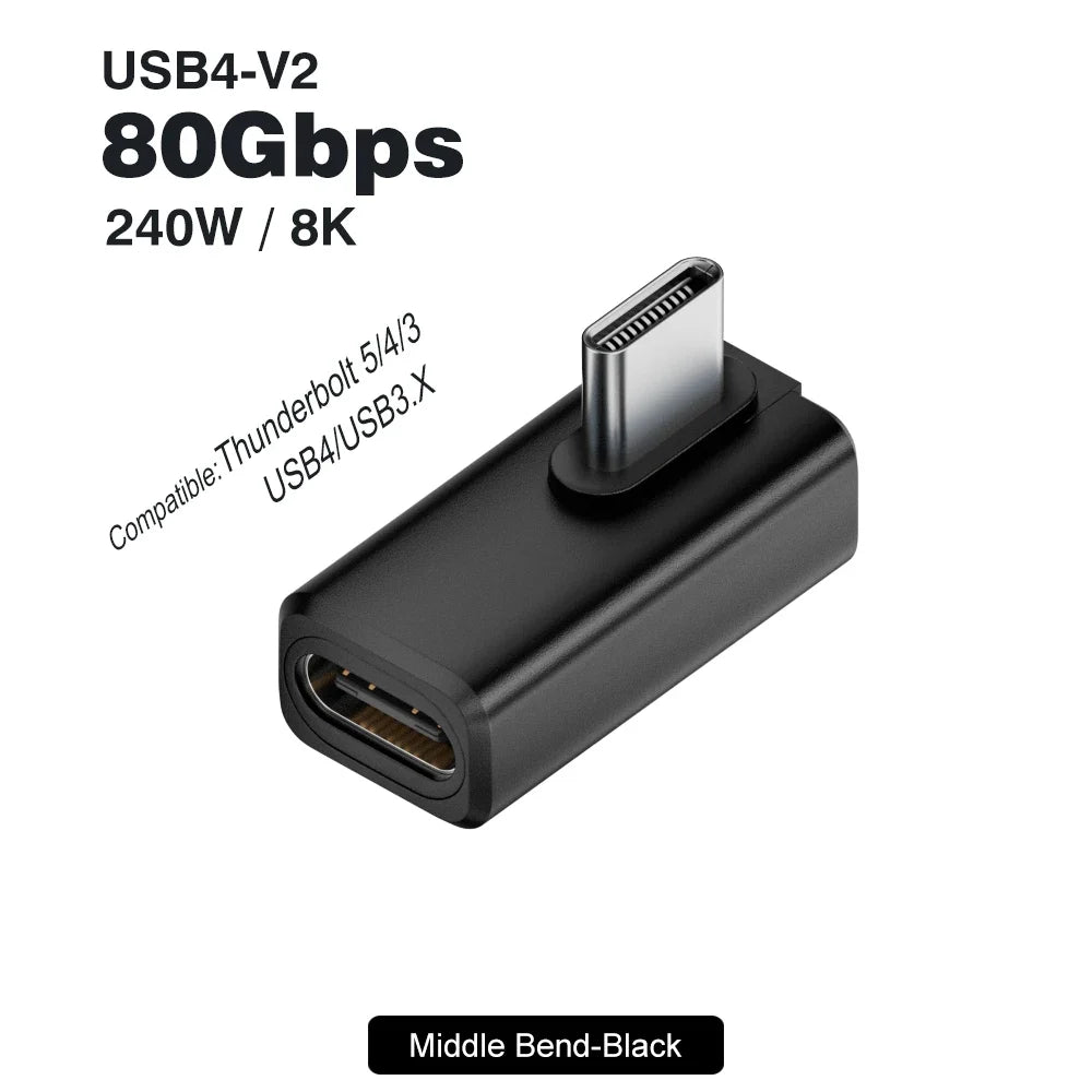 USB4 V2 90 Degree USB-C Angle Adapter | 80Gbps Thunderbolt 5/4/3 Elbow Connector