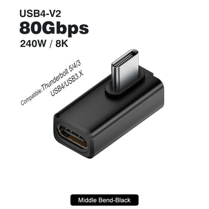 USB4 V2 90 Degree USB-C Angle Adapter | 80Gbps Thunderbolt 5/4/3 Elbow Connector