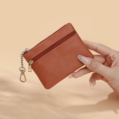 Mini Leather Card Holder Wallet | Compact Zipper Coin Purse for Women