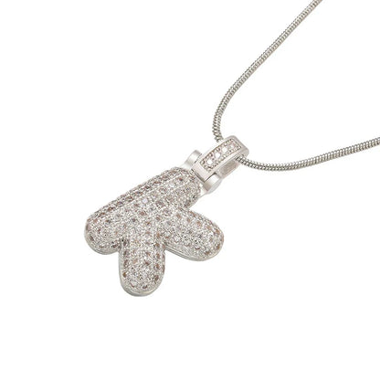 Silver Bubble Initial Letter Necklace | Customizable 26 Letters Pendant Jewelry for Women