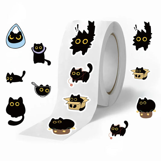100-500Pcs Cartoon Cat Sticker Roll Set | DIY Decorative Stickers for Party, Phone, Guitar, and Stationery