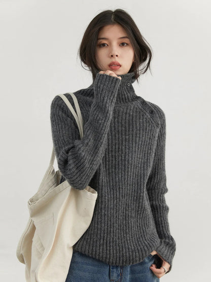 Slanted Collar Knit Sweater Loose Autumn Jumper