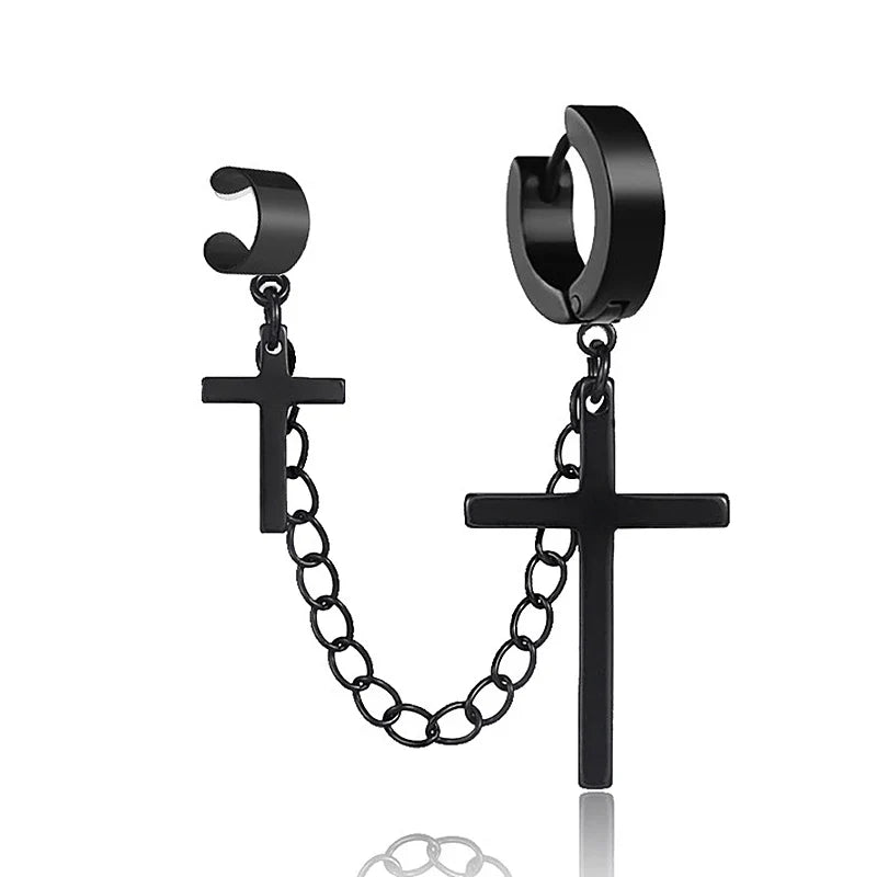 Punk Cross Tassel Earrings | Gothic Hip Hop Chain Stud Earrings