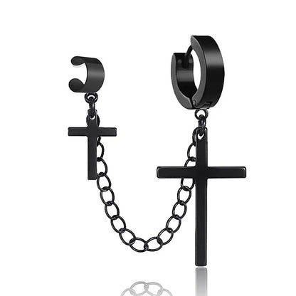 Punk Cross Tassel Earrings | Gothic Hip Hop Chain Stud Earrings