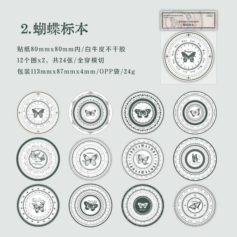Vintage Round Stickers for Journaling | 24pcs Retro Collage Label Pack