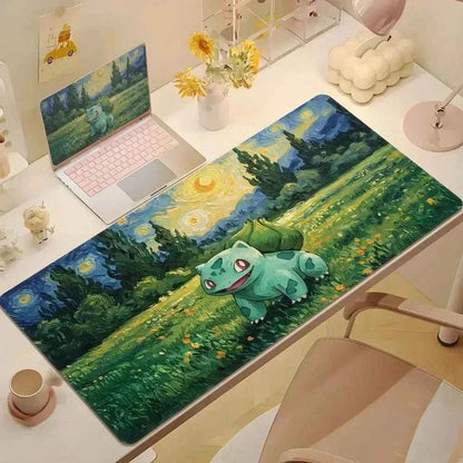 Cute Psyduck Gaming Leather Mouse Pad PC Pikachu Large Size Gamer Keyboard Pokemon Desktop Mouse Mat Starry Night Tablecloth