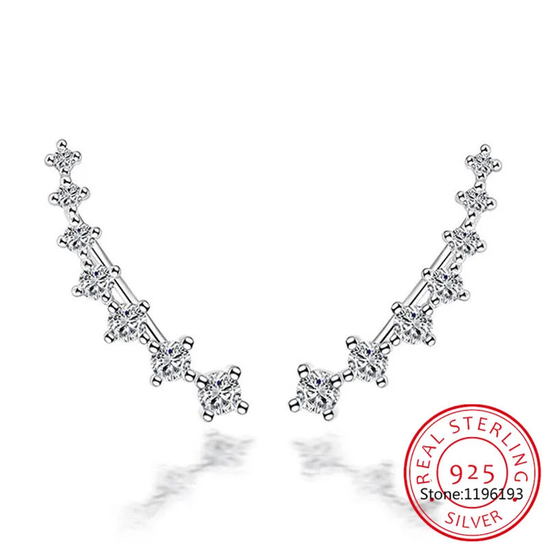 925 Silver Moissanite Climber Earrings | 7 Star Crawler Stud Ear Cuff