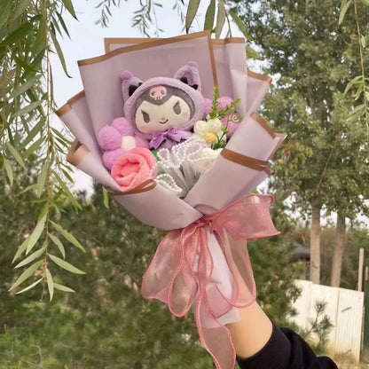 Cartoon My Melody Kuromi Cinnamoroll Kt Cat Plush Doll Creative Flower Bouquet Valentine Christmas Graduation Birthday Gift