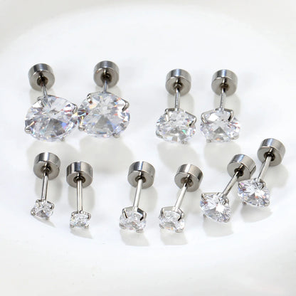 Surgical Steel Cubic Zirconia Stud Earrings | Unisex Screw-Back Earrings
