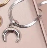 Stainless Steel OX Moon Necklace | Gold Plated Half Moon Blade Pendant