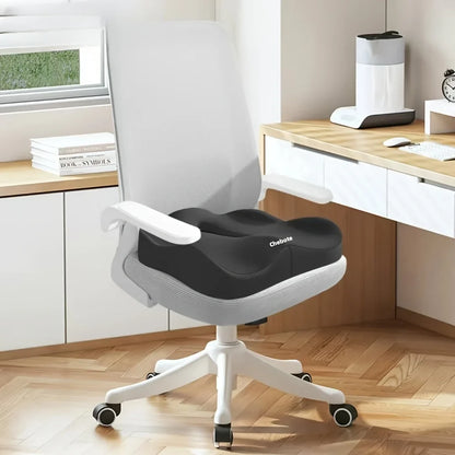 1pc Memory Foam Seat Cushion - 3D Ergonomic Support| Light Green & Grey, Washable Polyester, Car/Office Essentials