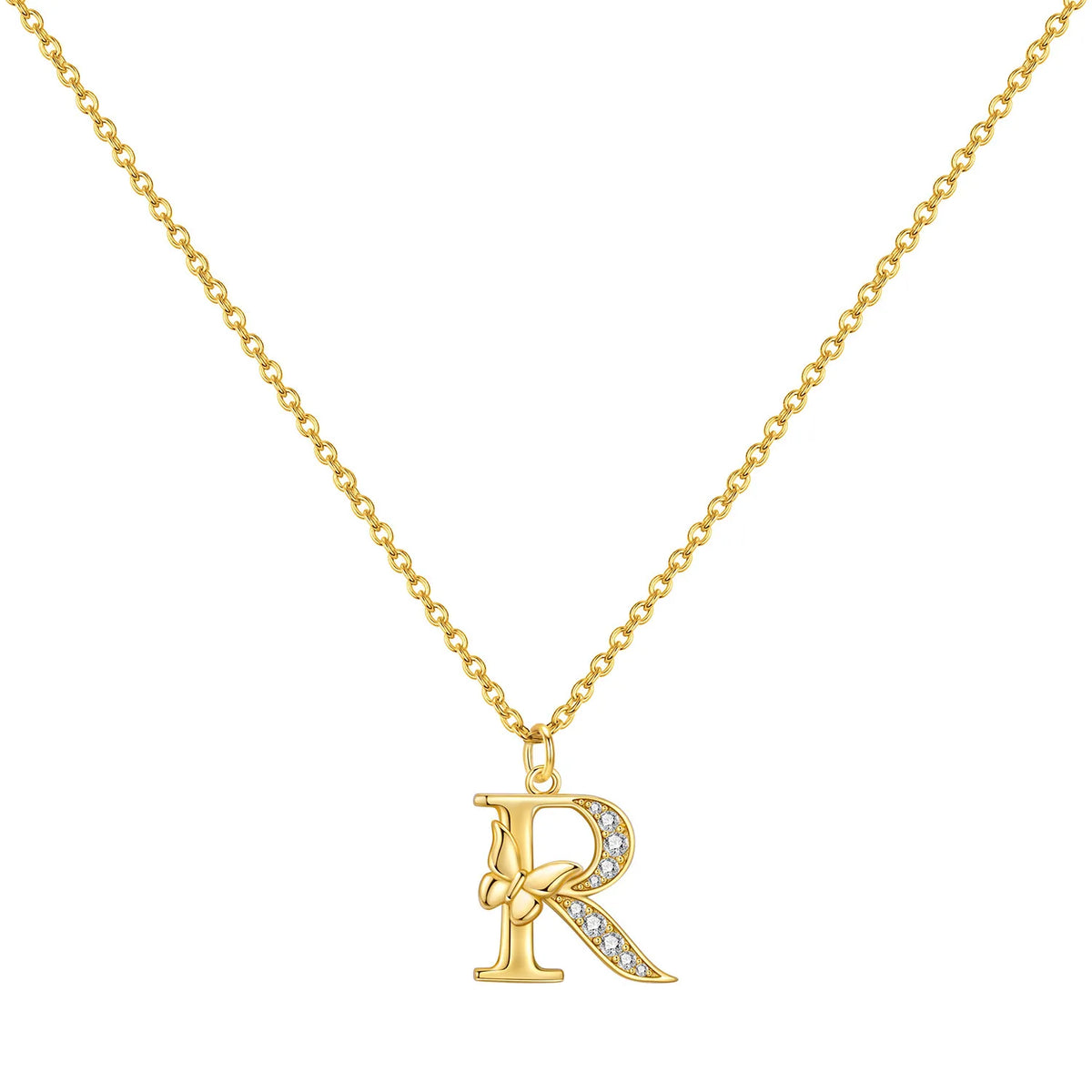 925 Sterling Silver Butterfly Initial Necklace | 26 Letter Y-Shaped Pendant for Women