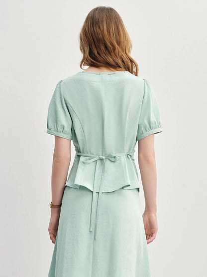 Summer Commuter Suit Pleated Shirt & Slim Skirt Set