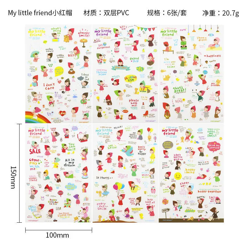 6Pcs Waterproof Cartoon Sticker Set | Cute DIY Decals for Laptops, Phones, and Planners