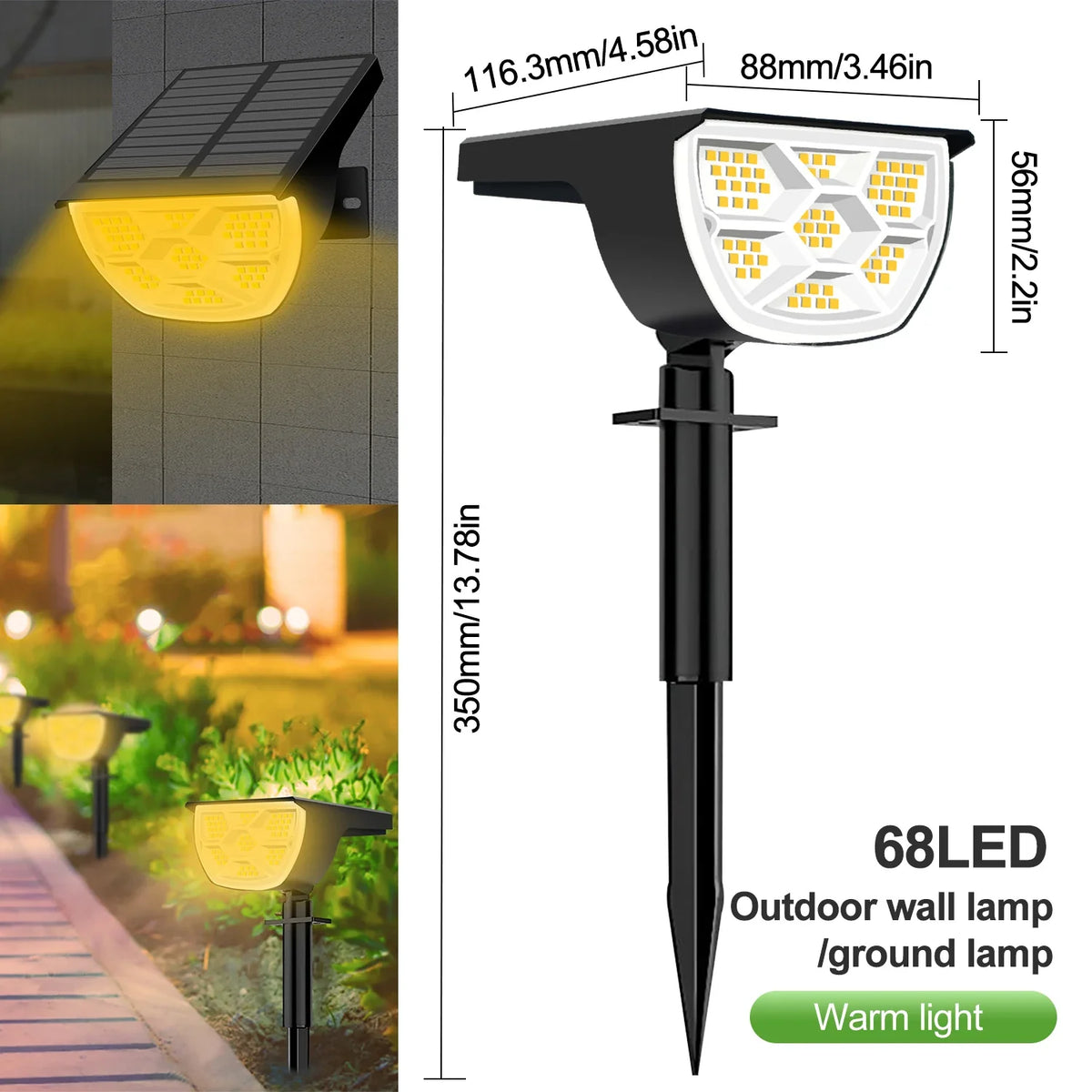 72/68 LED Solar Landscape Lights Outdoor IP65 Waterproof Solar Light with 3 Modes Solar Garden Spotlight for Yard Lawn Walkway
