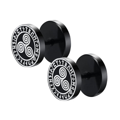 Gothic Norse Viking Runes Stud Earrings for Men | Stainless Steel Punk Jewelry