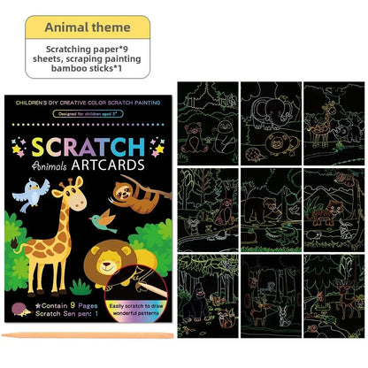 Rainbow Scratch Art Paper Kit for Kids | 9-Piece Magic Drawing Set