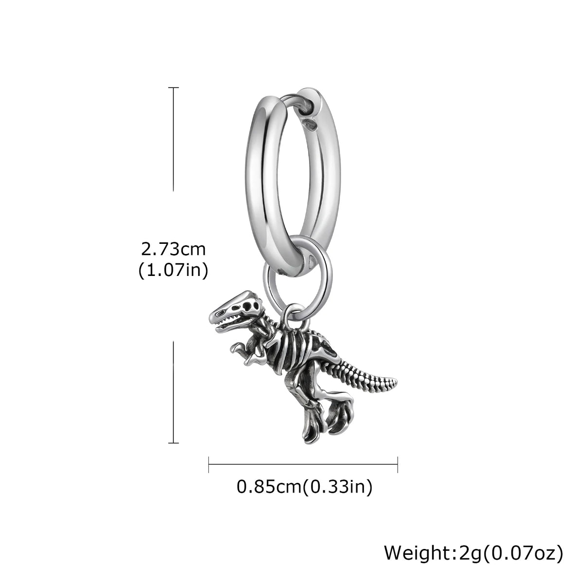 Dinosaur Drop Earrings | Stainless Steel Punk Rock Jewelry for Men and Women